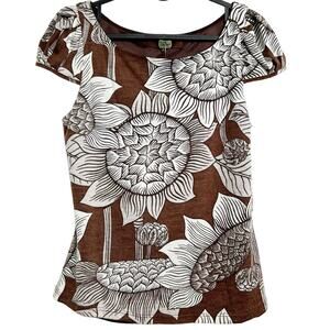 EVA FRANCO x ANTHROPOLOGIE Short Cap Sleeve Crew‎ Neck Blouse in brown-Size 8